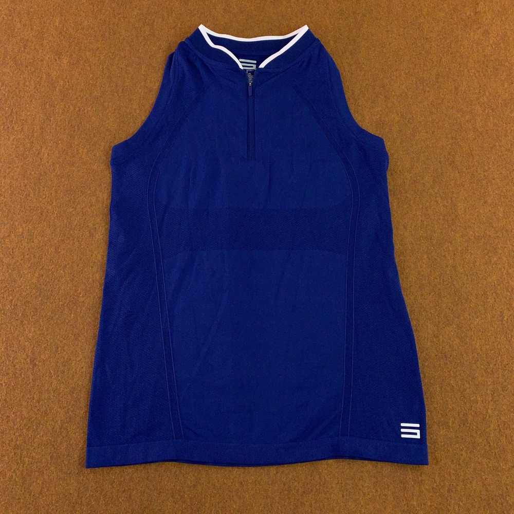 Three Sixty Six Womens Medium Blue Quarter Zip Seamless Golf Polo Tank Top New